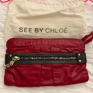 See By Chloe Red and Black Leather Wristlet / messenger bag